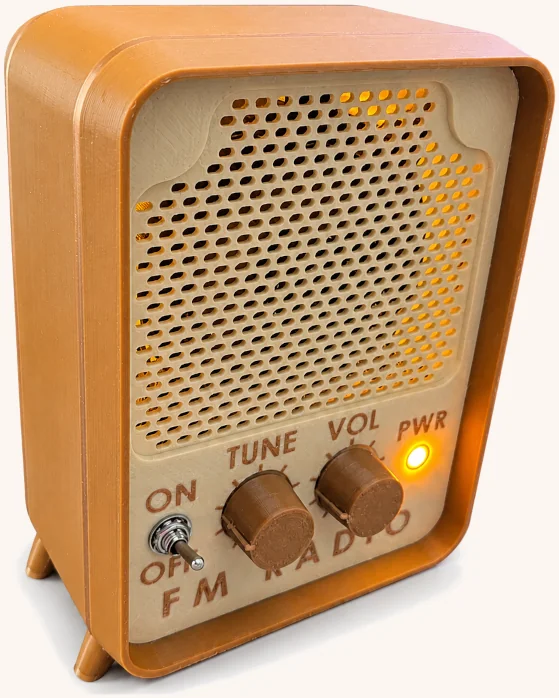 The Tall Boy, a 3D printed tabletop radio built with the FM Radio Kit